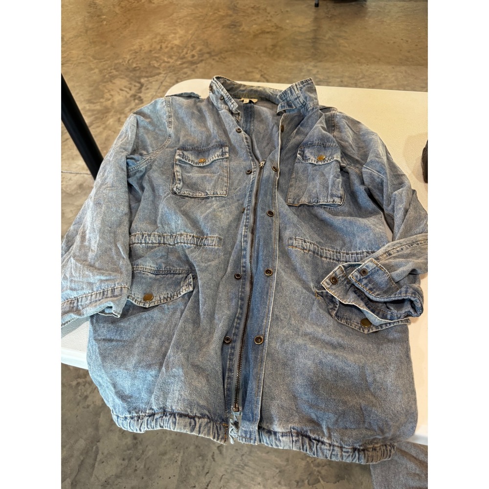 Hayden Los Angeles Womens Denim Utility Jacket Light Wash Blue Size Large Zip Up